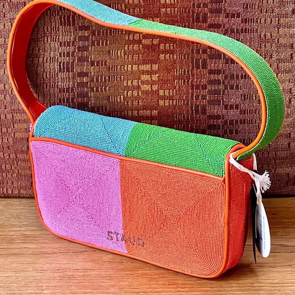 🌺🎉HP🎉🌺 NWT Staud Beaded Tommy Shoulder Bag Multi Colorblock 🌟RARE FIND🌟 - Picture 4 of 16